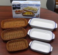 CK1373,4,5 SET OF 6 PORCELAIN BAKER W/WICKER TRAY CK1373,4,5 SET OF 6 PORCELAIN BAKER W/WICKER TRAY