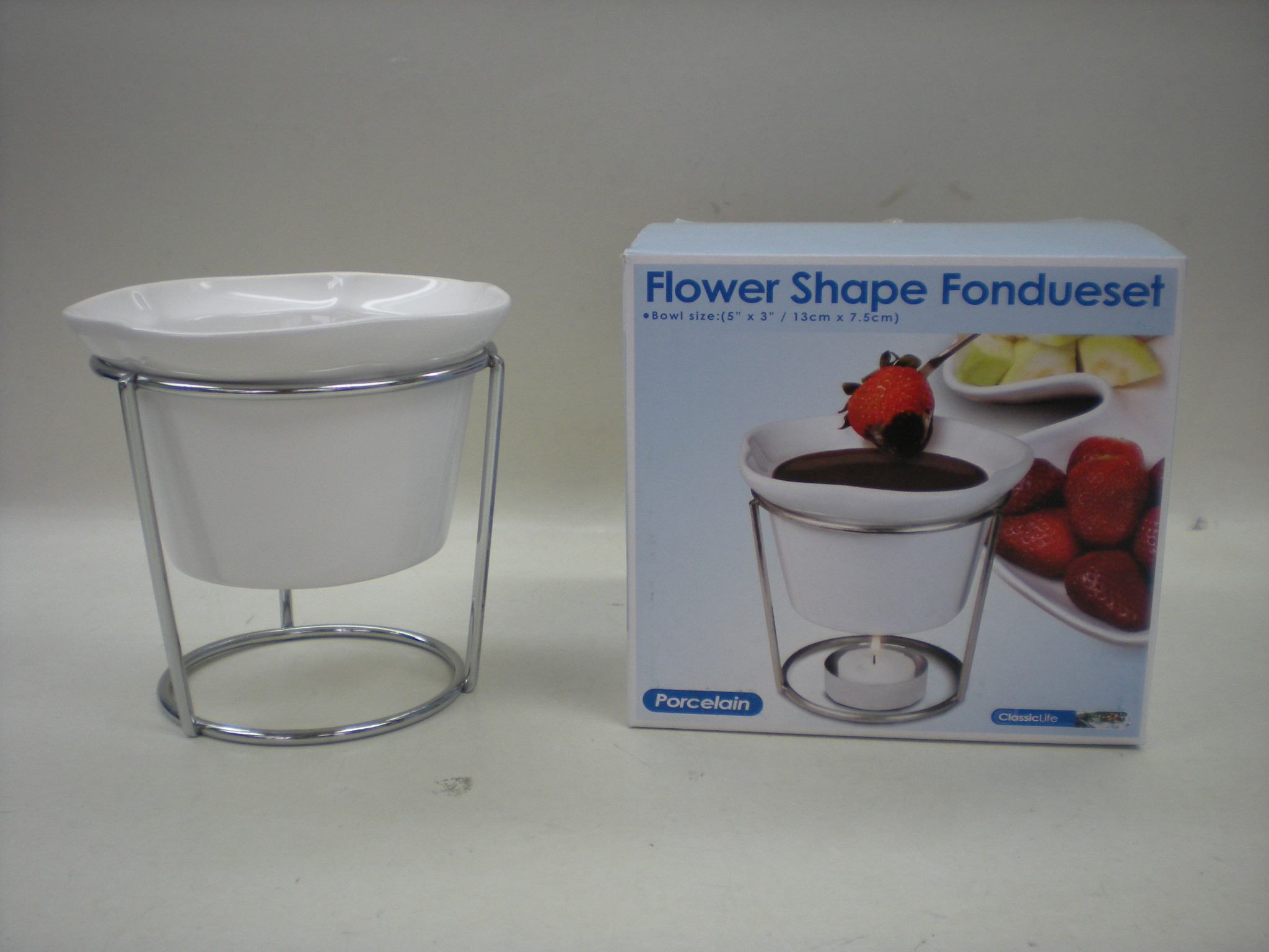 CK1321 FLOWER SHAPE PORCELAIN BOWL W/ METAL WIRE RACK