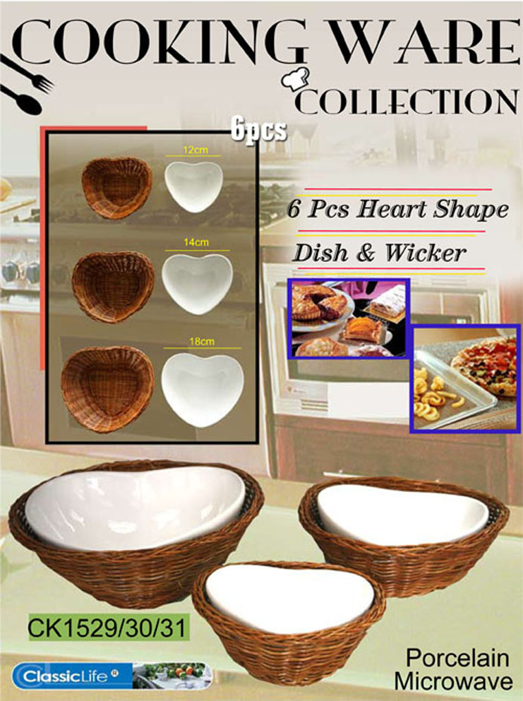 CK1529/30/31 6 Pcs Heart Shape Dish & Wicker