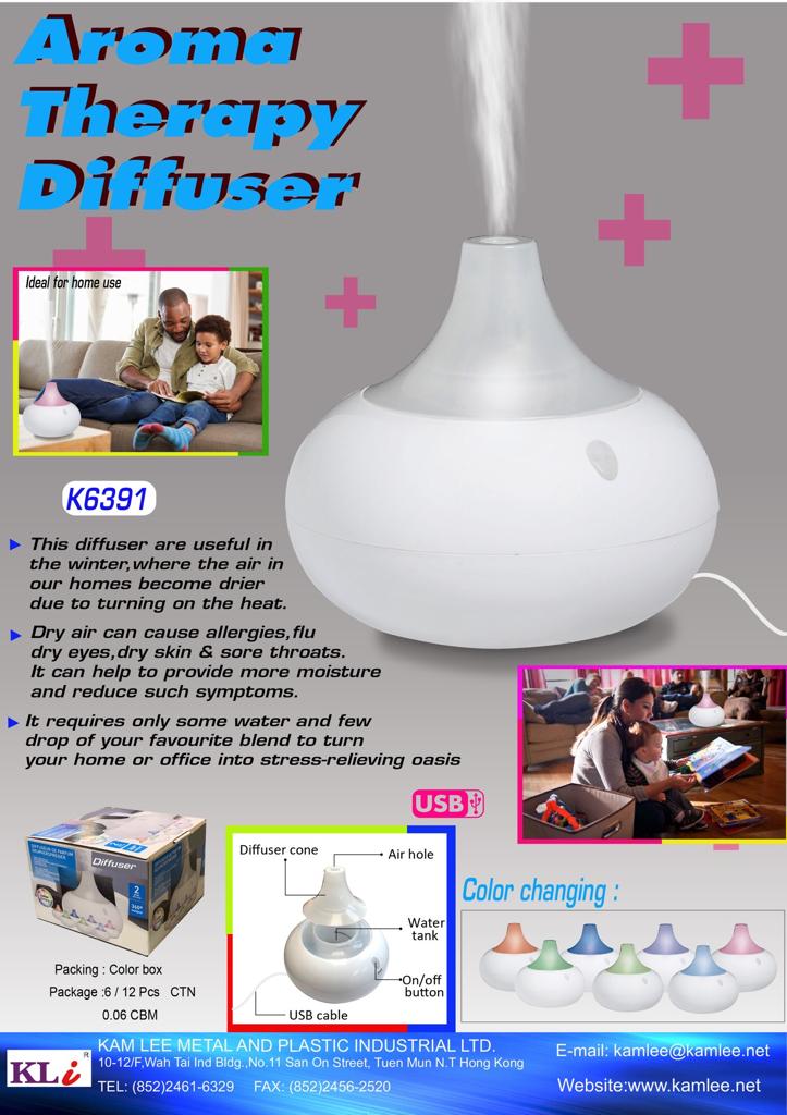 K6391 AROMA DIFFUSER & HUMIDIFIER WITH COLOUR CHANGING LIGHT.